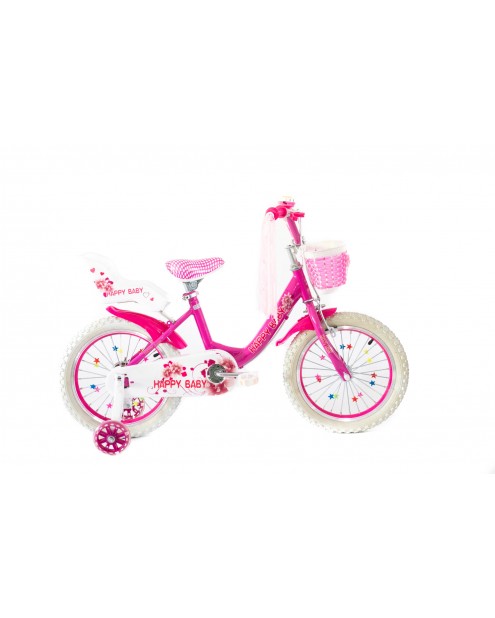 Bicicleta copii 14" Happy Baby roz/alb varsta 3-5 ani
