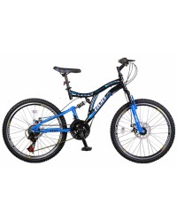 Bicicleta MTB-FS 24" RDB Tatanir, cadru otel 16", frane disc, 21 viteze, negru/albastru