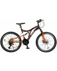Bicicleta MTB-FS 24" RDB Tatanir, cadru otel 16", frane disc, 21 viteze, negru/portocaliu