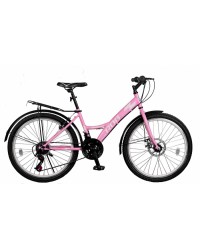 Bicicleta oras 24" RDB Matița, cadru otel 15", frane Disc/V-Brake, 21 viteze, roz pudra